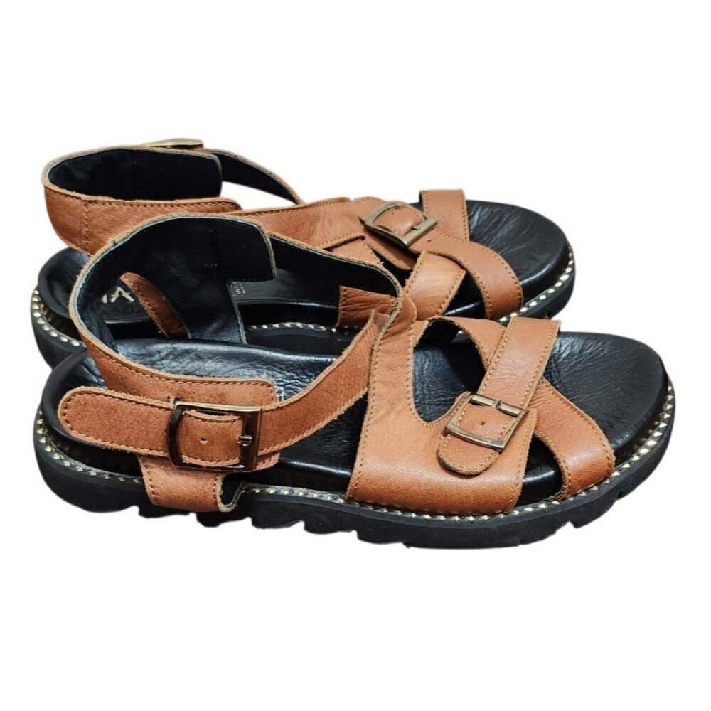 MAGO Leather Sandals Brown | Comfort Strappy Slides | Size 39 EU / 8.5 US - Picture 5 of 13